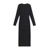 Vestido de punto de estilo nuevo para primavera y otoño 2026, estilo casual, con cintura ajustada, cuello redondo y tejido acanalado, largo y favorecedor para mujer.