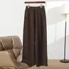 Pantalones de punto acanalado de doble hebra 100% lana 7G, corte ancho holgado, pantalones rectos adelgazantes, pantalones largos de primavera con bolsillos para mujer