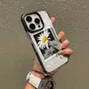Funda de teléfono de pintura al óleo artística de margarita para iPhone 16 Pro Max, borde negro, funda transparente, cubierta protectora simple y resistente a caídas, personalizable