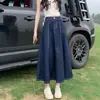 Saia Jeans Elástica de Cintura Alta Feminina Primavera e Verão 2025 Nova Média Cobrindo o Quadril Saia Pequena de Quadril em Formato A