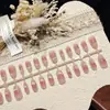 Uñas Postizas de Gasa Rosa Melocotón Forma Ovalada Corta con Perlas de Cristal Ojo de Gato Chica Dulce Para el Trabajo Deseo Puro Manicura Pre-fabricada