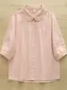 Camisa Branca de Manga Curta em Gaze de Algodão Dupla Camada com Gola Peter Pan e Acabamento em Renda - Moda Artística Fresca e Doce para Mulheres - Verão 2026
