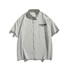 Ropa Vintage 25 Tendencia de Verano Estudiante Versátil Plisada Casual Manga Corta Camisa para Hombre Holgada Bordada