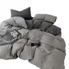 Juego de cuatro piezas de sábanas, funda de edredón, algodón lavado de color liso, juego de tres piezas de sábanas ajustables, ropa de cama para cama de 40,9 m