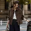 Chaqueta de solapa con bloques de color para mujer, nuevo estilo primavera/otoño 2026, chaqueta popular de este año de alta gama con cordón para estilizar