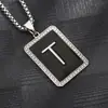 Colar Pingente Quadrado Preto com Gota de Óleo de 26 Letras Transfronteiriço Amazon Mais Vendido Pingente Distintivo de Liga Corrente de Suéter