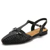 Sandalias Planas Retro Francesas para Mujer Verano Tejido de Malla Hueco Hebilla de Lazo Versátiles Zapatos para Viajar al Trabajo Mujer 527-13