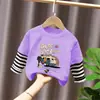 Ropa infantil, camiseta de manga larga para niños, algodón puro, nuevo estilo de otoño 2026, conjunto falso de dos piezas, top para niños, camiseta básica para niños