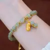 Pulsera de Agata Roja Natural Imitación de Doble Cadena Doble Capa Apilada para Mujer, Pulsera de Diseño de Nicho de Sentido Avanzado para Niña, Sacude