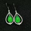 Aretes de Calcedonia Natural de Hielo Alto al por Mayor Chapados en Plata Color Esmeralda Verde Aretes de Calcedonia Aretes de Moda al por Mayor