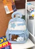 Mochila de Estilo Coreano con Divertido Parche de Estrella y Colores Contrastantes Rosa Suave y Blanco, Ligera para Niños de Preescolar