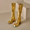 Botas de Moda Quadradas Douradas Prateadas Botas Martin Botas de Cavaleiro Europeias e Americanas 32-48 Botas de Comércio Exterior Botas de Salto Alto Grossas