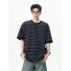 Camiseta Listrada Color Block de Manga Curta com Gola Polo Masculina 2026 Nova Verão Solta Retro Tendência Casal Casual Meia-Manga