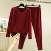 Roupa Térmica Redonda Plus Size para Homens, Camada Base Sem Costura para Pais de Meia-Idade, Espessada com Apliques de Lã, Tops e Calças de Outono