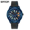 Reloj Sanda para Hombre con Rueda Giratoria Hueca, Correa de Acero Sólido, Resistente al Agua, Reloj de Cuarzo Más Vendido