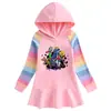 Vestido de Algodón Nuevo 2023 Primavera y Otoño Dibujos Animados Arcoíris para Niña Suéter con Capucha de Manga Larga para Niños Vestido de Princesa