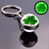Chaveiro de Trevo de Quatro Folhas Fluorescente, Chaveiro de Bola de Cristal Brilhante da Sorte, Chaveiro Grande de Cristal de Trevo de Quatro Folhas Giratório