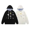 Sudadera con Capucha Cuadros Cachorro Bordado Americano para Hombre y Mujer 2025 Holgada Estilo Chic Coreano Perezoso Top Gris