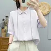 Camisa de Algodón Artística de Manga Media Estilo Francés para Mujer, Verano Calado con Encaje Empalmado, Top Suave y Amigable con la Piel de Algodón Puro