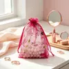 Bolsa de Regalo de Malla con Estampado Caliente de Flor Bauhinia Bolsa con Cordón Bolsa para Dulces de Boda Bolsa para Empaque de Cigarrillos de Boda Bolsa de Organza con Cordón