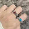 Anel Ajustável Prata Ritmo Prata Pura S925 Vintage Ágata Vermelha do Sul Turquesa Estilo Étnico Anel Liso Versátil para Mulheres