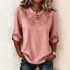2026 Europeu e Americano Amazon E-commerce Transfronteiriço Outono Nova Chegada Suéter Flor de Ferrugem Fivela de Disco Casual Manga Três Quartos Top para Mulheres