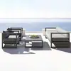 Conjunto de Sofá, Mesa de Centro, Assento e Banqueta de Liga de Alumínio para Exterior para Pátio, Varanda Ensolarada e Móveis de Exterior