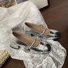 Moda Retro Francés Plata Punta Cuadrada Tacón Grueso Flats para Mujer 2023 Nuevo Verano con Falda Boca Baja Zapatos Mary Jane