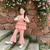 Conjunto de Alças de Verão 2026 Novo Vestido de Alças Fino de Seda de Gelo para Meninas Calças Flare Nove Pontos Conjunto de Duas Peças Estiloso Tendência