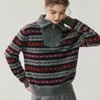 Suéter de Punto 100% Cachemira Pura Estilo Étnico con Cremallera Media para Mujer con Patrón Fair Isle Textura Suave y Cera Prenda Base