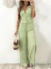Conjunto de dos piezas de nuevo estilo HY transfronterizo europeo y americano, chaleco sin mangas versátil con amarre y pantalones rectos de pierna ancha, color sólido