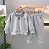 Conjunto de Roupa para Meninos Primavera e Outono 2025 Novo Estiloso Bebê 1-3 Anos Roupas Primavera e Outono Mangas Bordadas Conjunto de Duas Peças Tendência