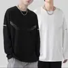 Temporada de primavera y otoño, camiseta lisa de manga larga popular, corte holgado, cuello redondo, camiseta interior para hombre, top simple y versátil