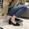 Zapatos Planos Retro de Punta Cuadrada para Mujer, Estilo Hada 2022 Primavera Nuevos Elegantes, Moño Aspecto Adelgazante Tacones Altos Franceses de Tacón Grueso