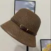 Sombrero de Pescador de Paja con Protección Solar de Cuero Estilo Coreano para Mujer, Sombrero de Paja Versátil con Protección Solar de Copa Redonda para Salidas de Verano, Auto-Operado