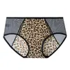 2026 Nuevas Bragas de Malla con Elementos de Leopardo, Femeninas de Seda de Hielo Algodón Puro Transpirables en la Entrepierna de Cintura Media Sin Costuras para Mujer