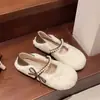 Sapatos femininos fofos, mocassins de algodão, novos sapatos de inverno 2026 quentes sem cadarço com forro de pelúcia, Mary Jane com laço de pérola