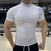 Camiseta de Manga Corta para Hombre, Transpirable, Elástica, de Secado Rápido, para Deporte, Fitness, Verano, con Cuello Medio Alto, Camiseta Base para Correr y Entrenamiento