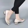 Sapatos de salto baixo rasos bico fino para mulheres, novos sapatos de outono 2026 para mulheres, sapatos pequenos de couro com salto grosso, sapatos mãe de outono com sola macia e salto baixo para mulheres