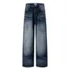 Jeans Rasgado Lavado Degradê Estilo Punk Retro Americano Desgastado Solto Perna Larga Reta Calças Masculinas Tendência
