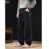Pantalones casuales rectos retro, corte holgado para hombre, talla grande, pantalones largos, color café, nuevo estilo otoño/invierno, con pequeños detalles de patchwork curvo, pantalones de trabajo