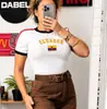Camiseta de verano nueva moda Y2K para mujer europea y americana con bordado de bandera nacional, corte ajustado, ceñida, top de manga corta con cuello redondo moderno