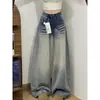Jeans rectos de pierna ancha, curvos, bordados, de color claro, estilo americano, para mujeres petite, lavados, de tiro bajo, hasta el suelo