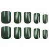 Nuevas Uñas Portátiles Cuadradas Cortas y Redondas Retro de Otoño Color Esmeralda Puro Tinta Blanca Verde Manicura Uñas Postizas 24 Piezas