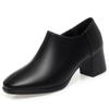 Zapatos de tacón grueso de una sola capa para mujer, zapatos de tacón alto cuadrados de cuero suave, temperamento, combinan con todo, zapatos para mujer de boca profunda, zapatos de trabajo de boca profunda con suela blanda
