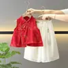 Conjunto Feminino Estilo Chinês Verão Novo Infantil Novo Estilo Chinês Vermelho Estilo Fino Menina Bebê Elegante Conjunto de Duas Peças
