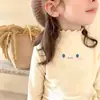 Camiseta Base de Manga Larga con Orejas de Peluche para Niñas, Otoño e Invierno, Top de Cuello Medio-Alto para Niñas Pequeñas, para Niños de Edad Media a Mayores