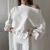 Sudadera de Mujer de Color Sólido con Cuello Asimétrico y Hombros Descubiertos, Corte Holgado con Cintura de Cordón, Ropa de Mujer de Alta Gama, Otoño/Invierno 2026