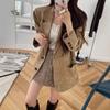 Ins Dongdaemun Otoño e Invierno Retro Estilo Francés Gamuza Silueta Holgada Blazer Retro Traje Casual para Mujer