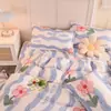 Juego de cuatro piezas de ropa de cama de color verde fruta liso, juego de tres piezas de sábana y funda de edredón para todas las estaciones, funda de edredón, colcha, sábana, funda de almohada